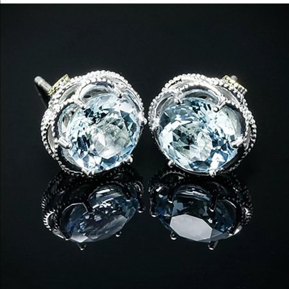 Jewelry - Silver Stud Earrings for Women Aquamarine Pair/set